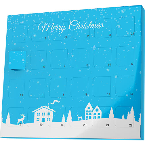 XS Adventskalender Weihnachtsdorf , M&M\'s, himmelblau / weiß, Vollkartonhülle, weiß, 1,60cm x 12,00cm x 14,00cm (Länge x Höhe x Breite), Bild 1