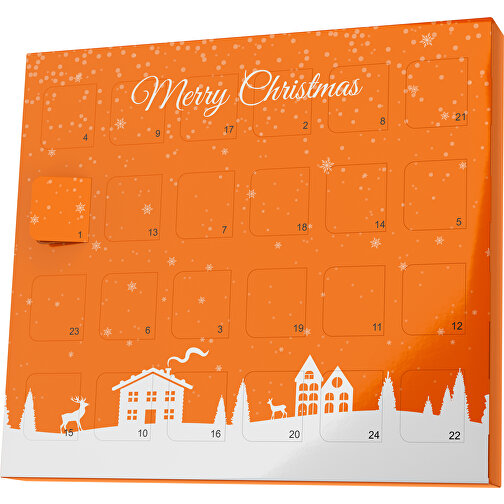XS Adventskalender Weihnachtsdorf , M&M\'s, orange / weiss, Vollkartonhülle, weiss, 1,60cm x 12,00cm x 14,00cm (Länge x Höhe x Breite), Bild 1