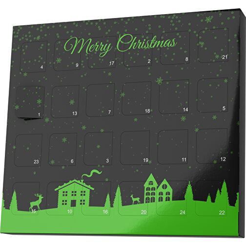 XS Adventskalender Weihnachtsdorf , M&M\'s, schwarz / grasgrün, Vollkartonhülle, weiß, 1,60cm x 12,00cm x 14,00cm (Länge x Höhe x Breite), Bild 1
