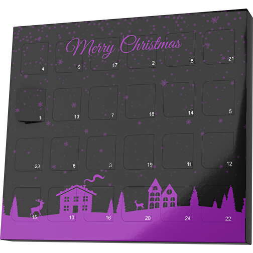 XS Adventskalender Weihnachtsdorf , M&M\'s, schwarz / dunkelmagenta, Vollkartonhülle, weiss, 1,60cm x 12,00cm x 14,00cm (Länge x Höhe x Breite), Bild 1