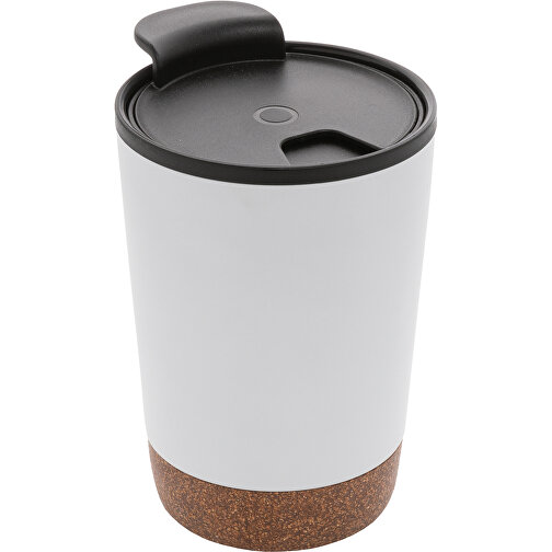 GRS RPP Edelstahl-Kaffeebecher Mit Kork, Weiß , weiß, Rostfreier Stahl - recycelt, 13,00cm (Höhe), Bild 1