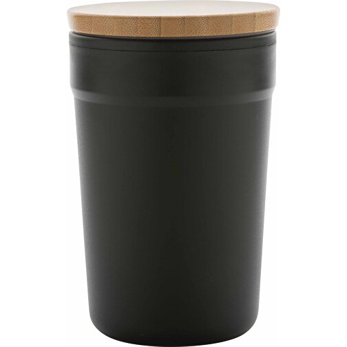 GRS RPP-Becher Mit Bambusdeckel, Schwarz , schwarz, Polypropylen - recycelt, 12,60cm (Höhe), Bild 2