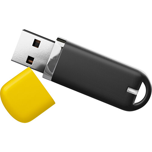 USB-Stick StylishDrive 2.0 , schwarz / goldgelb MB , 65 GB , Gummiplastik, Kunststoff MB , 6,20cm x 0,75cm x 2,00cm (Länge x Höhe x Breite), Bild 1