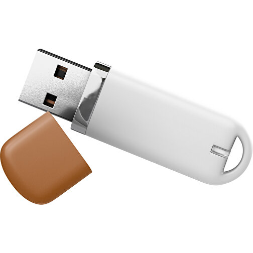 USB-Stick StylishDrive 2.0 , weiß / braun MB , 65 GB , Gummiplastik, Kunststoff MB , 6,20cm x 0,75cm x 2,00cm (Länge x Höhe x Breite), Bild 1
