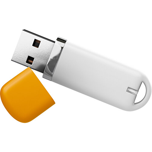 USB-Stick StylishDrive 2.0 , weiß / kürbisorange MB , 65 GB , Gummiplastik, Kunststoff MB , 6,20cm x 0,75cm x 2,00cm (Länge x Höhe x Breite), Bild 1