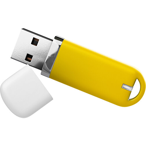 USB-Stick StylishDrive 2.0 , goldgelb / weiß MB , 32 GB , Gummiplastik, Kunststoff MB , 6,20cm x 0,75cm x 2,00cm (Länge x Höhe x Breite), Bild 1