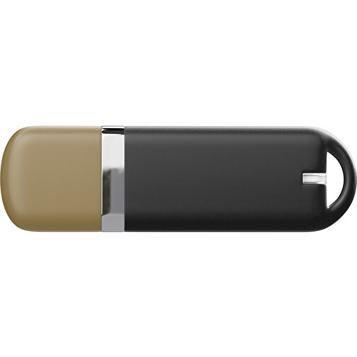 USB-Stick StylishDrive 2.0 , schwarz / gold MB , 32 GB , Gummiplastik, Kunststoff MB , 6,20cm x 0,75cm x 2,00cm (Länge x Höhe x Breite), Bild 2