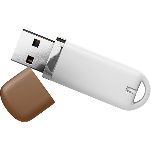 USB-Stick StylishDrive 2.0 , weiß / dunkelbraun MB , 32 GB , Gummiplastik, Kunststoff MB , 6,20cm x 0,75cm x 2,00cm (Länge x Höhe x Breite), Bild 1