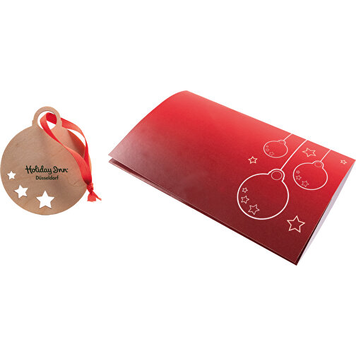 Klappkärtchen Weihnachtskugel , rot, Papier, Holz, Stoff, 12,50cm x 7,50cm (Länge x Breite), Bild 1