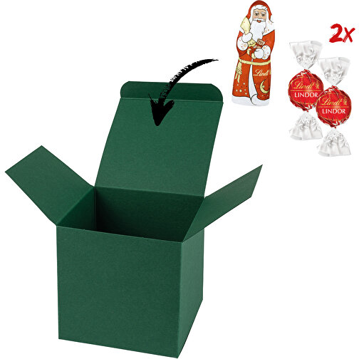 Color Box Lindt X-Mas - Dunkelgrün , Lindt, dunkelgrün, Papier, 5,50cm x 5,50cm x 5,50cm (Länge x Höhe x Breite), Bild 1