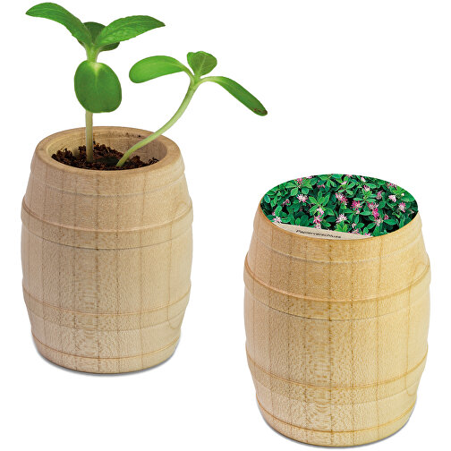 Mini-tonneau en bois avec graines - Trèfle persan, gravure laser, Image 1