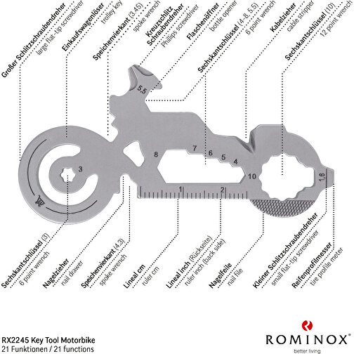 ROMINOX® Key Tool Motorbike / Motorrad (21 Funktionen) , grün, Edelstahl, 7,00cm x 0,23cm x 3,20cm (Länge x Höhe x Breite), Bild 9