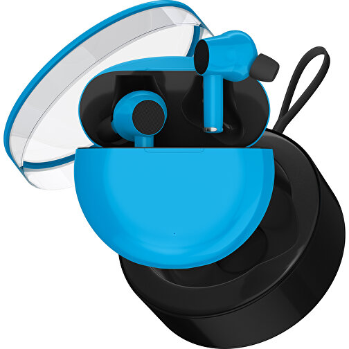 True-Wireless In-Ear Kopfhörer Truly , himmelblau / schwarz, Kunststoff, 6,00cm x 3,00cm x 6,00cm (Länge x Höhe x Breite), Bild 2