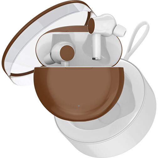True-Wireless In-Ear Kopfhörer Truly , dunkelbraun / weiß, Kunststoff, 6,00cm x 3,00cm x 6,00cm (Länge x Höhe x Breite), Bild 2