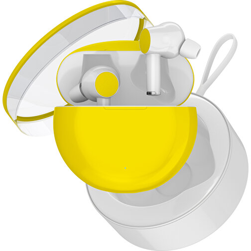 True-Wireless In-Ear Kopfhörer Truly , gelb / weiß, Kunststoff, 6,00cm x 3,00cm x 6,00cm (Länge x Höhe x Breite), Bild 2