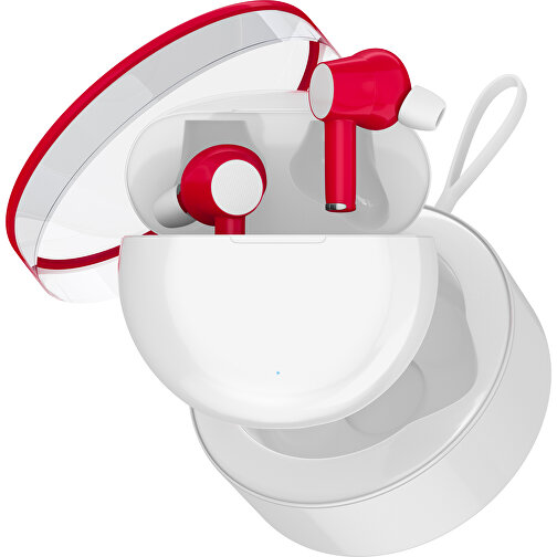 True-Wireless In-Ear Kopfhörer Truly , weiß / ampelrot, Kunststoff, 6,00cm x 3,00cm x 6,00cm (Länge x Höhe x Breite), Bild 2