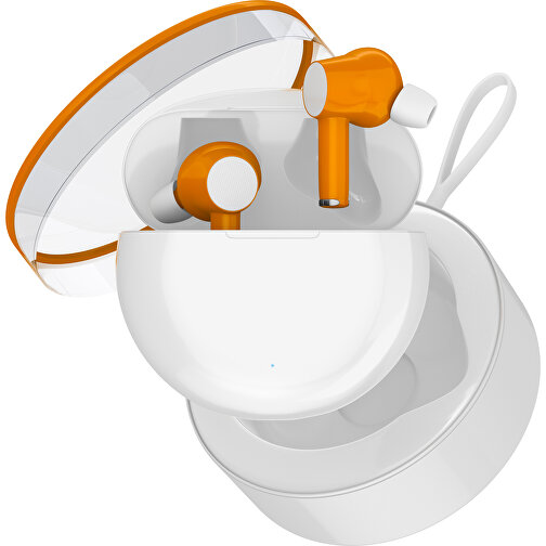 True-Wireless In-Ear Kopfhörer Truly , weiß / gelborange, Kunststoff, 6,00cm x 3,00cm x 6,00cm (Länge x Höhe x Breite), Bild 2