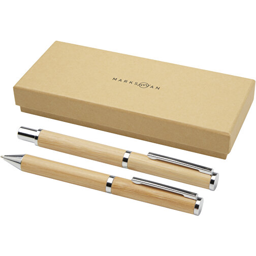 Coffret cadeau stylo bille et stylo roller Apolys en bambou, Image 1