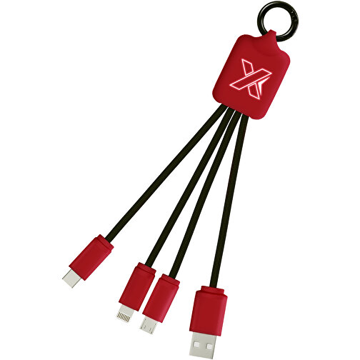SCX.design C15 Quatro Ladekabel Mit Leuchtlogo , mid red / schwarz, Recycelter PET Kunststoff, Metall, Gummi, 16,00cm x 2,60cm (Länge x Breite), Bild 1