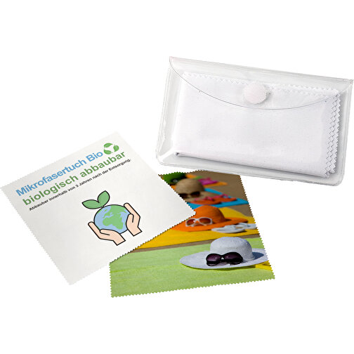 Panno in microfibra biodegradabile 15 x 18 cm, in custodia protettiva trasparente con punto di velcr, Immagine 1