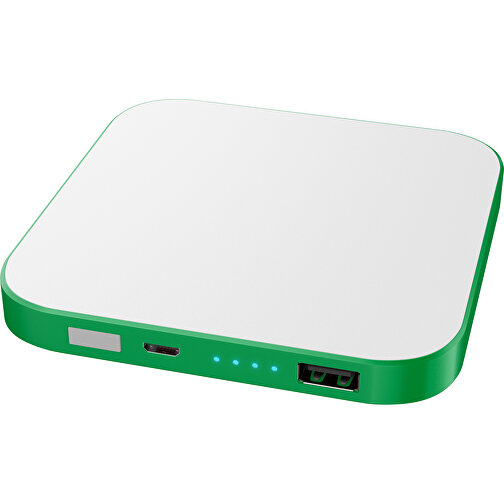 Kabellose Powerbank LuxWire Mit LED-Logo , weiß / grün, Kunststoff, 9,00cm x 2,00cm x 9,00cm (Länge x Höhe x Breite), Bild 1