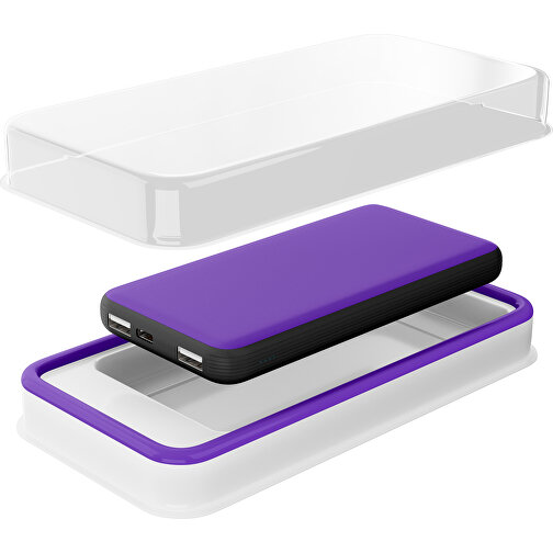 Duale Powerbank CustomColor Ink. Wireless Charger , violet / schwarz, ABS-Kunststoff, Polycarbonat (PC), 15,30cm x 1,20cm x 7,60cm (Länge x Höhe x Breite), Bild 2