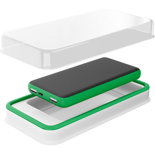 Duale Powerbank CustomColor Ink. Wireless Charger , schwarz / grün, ABS-Kunststoff, Polycarbonat (PC), 15,30cm x 1,20cm x 7,60cm (Länge x Höhe x Breite), Bild 2