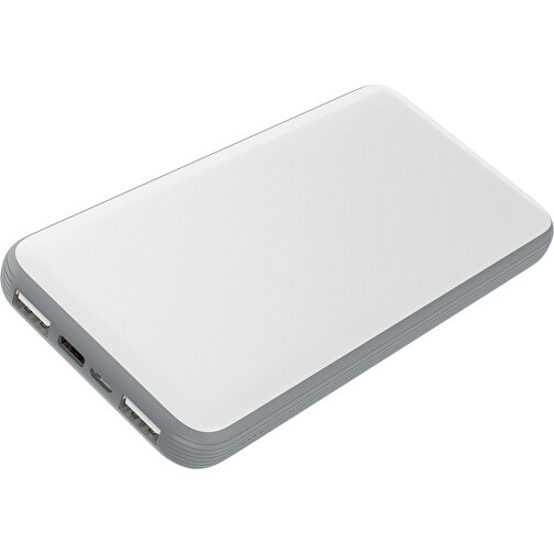 Duale Powerbank CustomColor Ink. Wireless Charger , weiß / silber, ABS-Kunststoff, Polycarbonat (PC), 15,30cm x 1,20cm x 7,60cm (Länge x Höhe x Breite), Bild 1