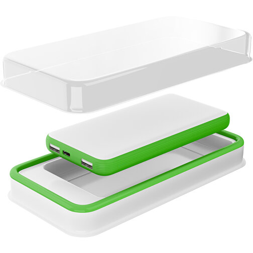 Duale Powerbank CustomColor Ink. Wireless Charger , weiß / grasgrün, ABS-Kunststoff, Polycarbonat (PC), 15,30cm x 1,20cm x 7,60cm (Länge x Höhe x Breite), Bild 2