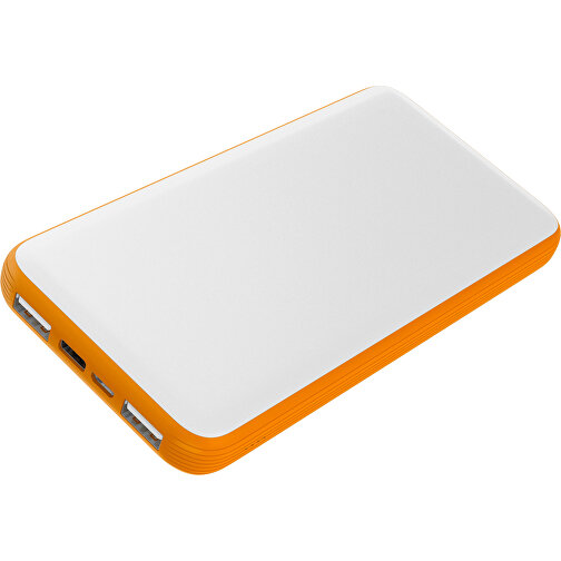 Duale Powerbank CustomColor Ink. Wireless Charger , weiß / gelborange, ABS-Kunststoff, Polycarbonat (PC), 15,30cm x 1,20cm x 7,60cm (Länge x Höhe x Breite), Bild 1