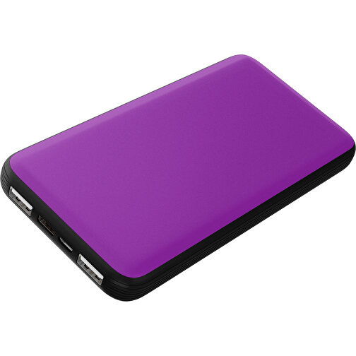 Duale Powerbank CustomColor Ink. Wireless Charger , dunkelmagenta / schwarz, ABS-Kunststoff, Polycarbonat (PC), 15,30cm x 1,20cm x 7,60cm (Länge x Höhe x Breite), Bild 1