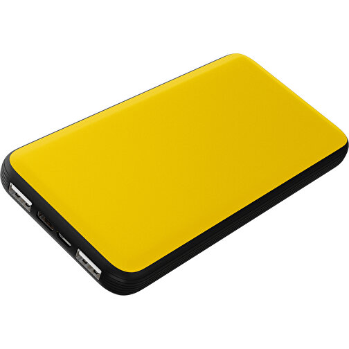 Duale Powerbank CustomColor Ink. Wireless Charger , goldgelb / schwarz, ABS-Kunststoff, Polycarbonat (PC), 15,30cm x 1,20cm x 7,60cm (Länge x Höhe x Breite), Bild 1