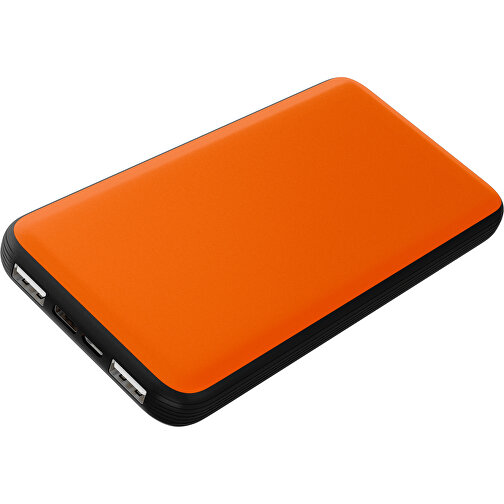 Duale Powerbank CustomColor Ink. Wireless Charger , orange / schwarz, ABS-Kunststoff, Polycarbonat (PC), 15,30cm x 1,20cm x 7,60cm (Länge x Höhe x Breite), Bild 1