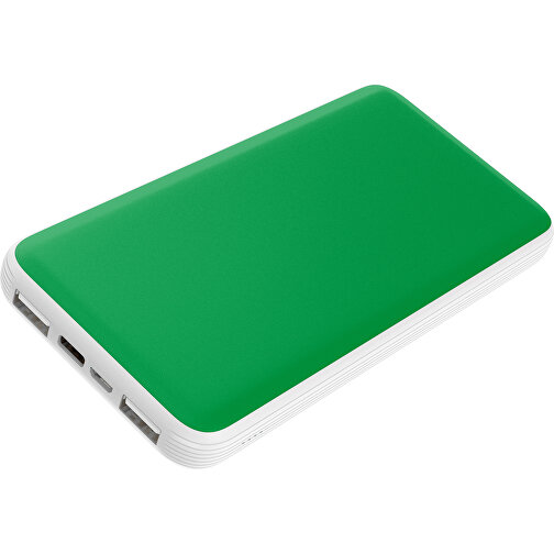 Duale Powerbank CustomColor Ink. Wireless Charger , grün / weiß, ABS-Kunststoff, Polycarbonat (PC), 15,30cm x 1,20cm x 7,60cm (Länge x Höhe x Breite), Bild 1