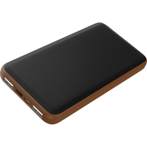 Duale Powerbank CustomColor Ink. Wireless Charger , schwarz / dunkelbraun, ABS-Kunststoff, Polycarbonat (PC), 15,30cm x 1,20cm x 7,60cm (Länge x Höhe x Breite), Bild 1