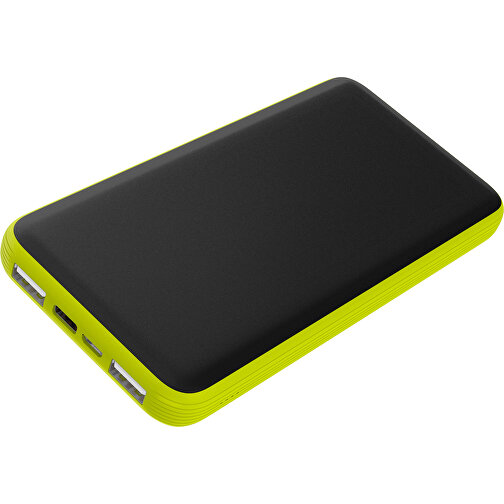 Duale Powerbank CustomColor Ink. Wireless Charger , schwarz / hellgrün, ABS-Kunststoff, Polycarbonat (PC), 15,30cm x 1,20cm x 7,60cm (Länge x Höhe x Breite), Bild 1