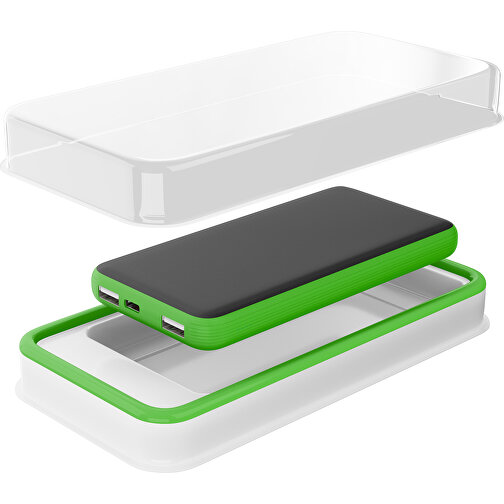 Duale Powerbank CustomColor Ink. Wireless Charger , schwarz / grasgrün, ABS-Kunststoff, Polycarbonat (PC), 15,30cm x 1,20cm x 7,60cm (Länge x Höhe x Breite), Bild 2