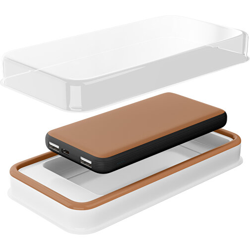 Duale Powerbank CustomColor Ink. Wireless Charger , braun / schwarz, ABS-Kunststoff, Polycarbonat (PC), 15,30cm x 1,20cm x 7,60cm (Länge x Höhe x Breite), Bild 2