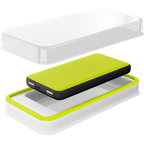 Duale Powerbank CustomColor Ink. Wireless Charger , hellgrün / schwarz, ABS-Kunststoff, Polycarbonat (PC), 15,30cm x 1,20cm x 7,60cm (Länge x Höhe x Breite), Bild 2