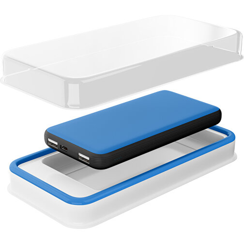 Duale Powerbank CustomColor Ink. Wireless Charger , kobaltblau / schwarz, ABS-Kunststoff, Polycarbonat (PC), 15,30cm x 1,20cm x 7,60cm (Länge x Höhe x Breite), Bild 2