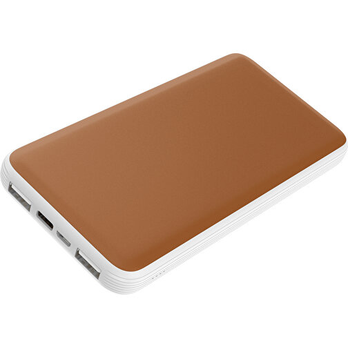 Duale Powerbank CustomColor Ink. Wireless Charger , braun / weiß, ABS-Kunststoff, Polycarbonat (PC), 15,30cm x 1,20cm x 7,60cm (Länge x Höhe x Breite), Bild 1