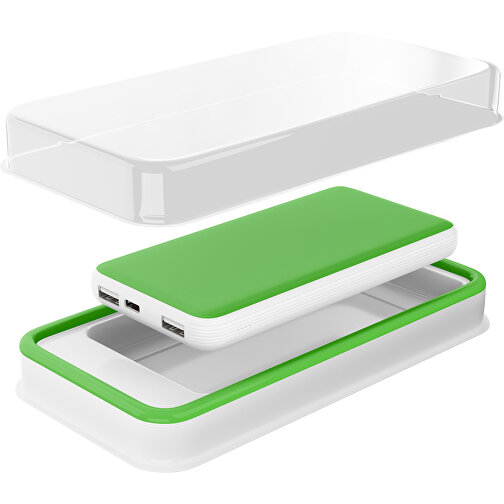 Duale Powerbank CustomColor Ink. Wireless Charger , grasgrün / weiß, ABS-Kunststoff, Polycarbonat (PC), 15,30cm x 1,20cm x 7,60cm (Länge x Höhe x Breite), Bild 2