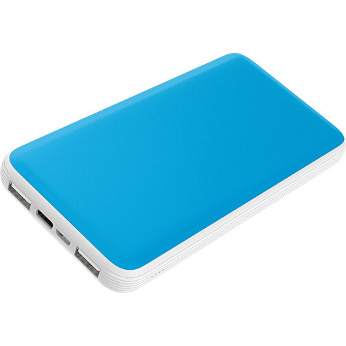 Duale Powerbank CustomColor Ink. Wireless Charger , himmelblau / weiß, ABS-Kunststoff, Polycarbonat (PC), 15,30cm x 1,20cm x 7,60cm (Länge x Höhe x Breite), Bild 1