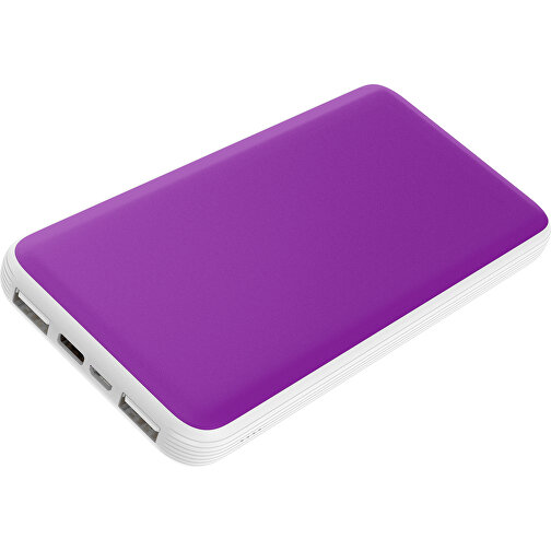 Duale Powerbank CustomColor Ink. Wireless Charger , dunkelmagenta / weiß, ABS-Kunststoff, Polycarbonat (PC), 15,30cm x 1,20cm x 7,60cm (Länge x Höhe x Breite), Bild 1