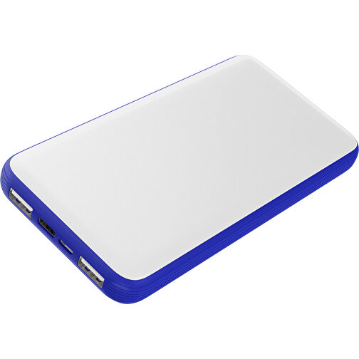 Duale Powerbank CustomColor Ink. Wireless Charger , weiß / blau, ABS-Kunststoff, Polycarbonat (PC), 15,30cm x 1,20cm x 7,60cm (Länge x Höhe x Breite), Bild 1