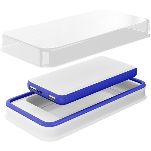 Duale Powerbank CustomColor Ink. Wireless Charger , weiß / blau, ABS-Kunststoff, Polycarbonat (PC), 15,30cm x 1,20cm x 7,60cm (Länge x Höhe x Breite), Bild 2