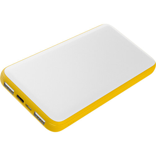 Duale Powerbank CustomColor Ink. Wireless Charger , weiß / sonnengelb, ABS-Kunststoff, Polycarbonat (PC), 15,30cm x 1,20cm x 7,60cm (Länge x Höhe x Breite), Bild 1