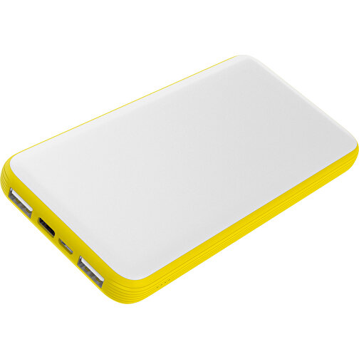 Duale Powerbank CustomColor Ink. Wireless Charger , weiß / gelb, ABS-Kunststoff, Polycarbonat (PC), 15,30cm x 1,20cm x 7,60cm (Länge x Höhe x Breite), Bild 1