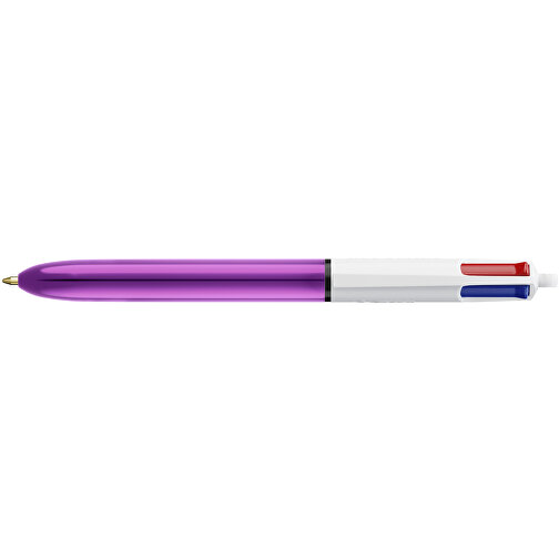BIC® 4 Colours Shine Kugelschreiber Siebdruck , BiC, weiß/lilametallic, Kunststoff, 14,40cm x 1,60cm (Länge x Breite), Bild 3
