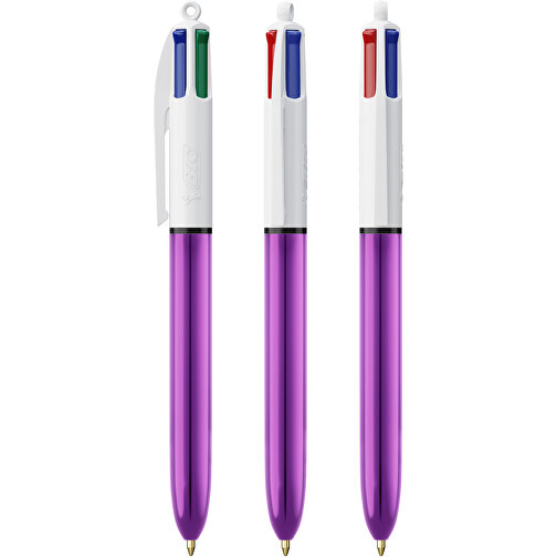BIC® 4 Colours Shine Kugelschreiber Siebdruck , BiC, weiß/lilametallic, Kunststoff, 14,40cm x 1,60cm (Länge x Breite), Bild 4